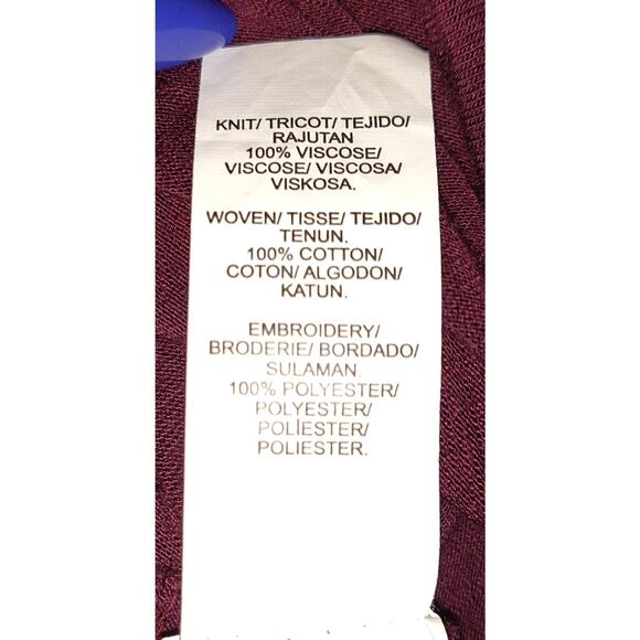 Lucky Brand Peasant Top Shirt BOHO Embroidery SIZE M Medium BURGUNDY Bohemian - Picture 8 of 12